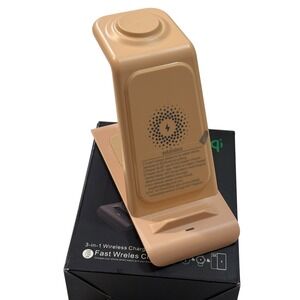 3-in-1 Wireless Charging Station Fast Charger‎ for Phone Watch Earbuds Beige
